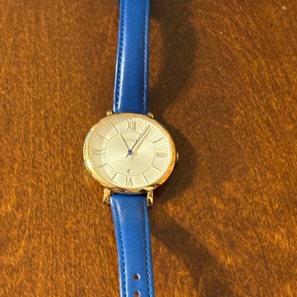 Fossil Gold-Tone Watch with Blue Leather Strap